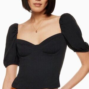 ARITZIA - Wilfred Novella Short Sleeve Black Bustier Sweetheart Blouse - XS
